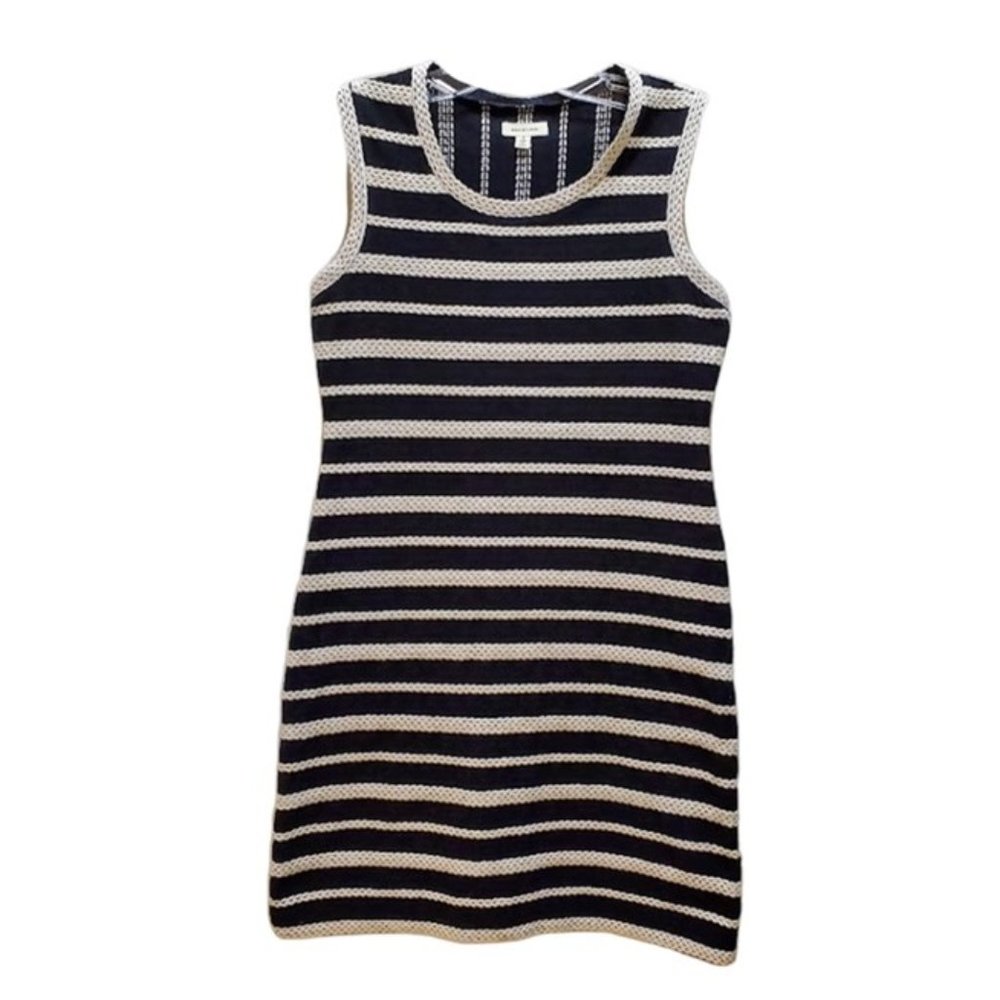 Max Studio Black Sleeveless Comfy Cotton Dress Nautical Braided Stripes Size S - Picture 2 of 6